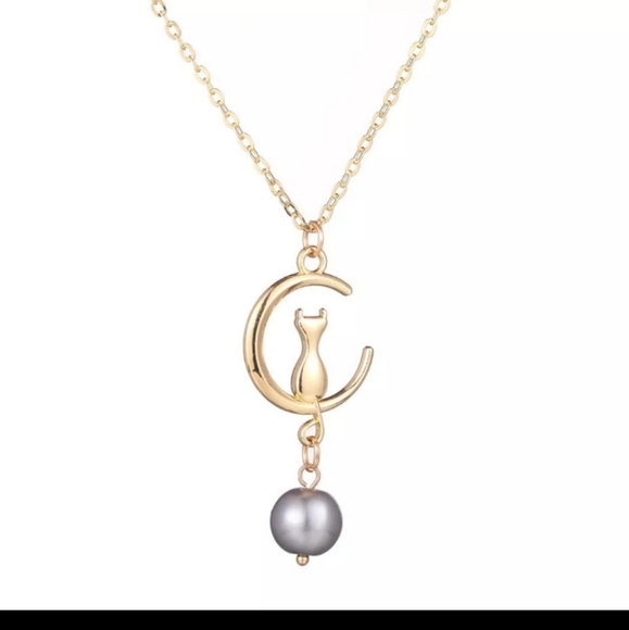 Cat and Moon Necklace - Picture 2 of 4
